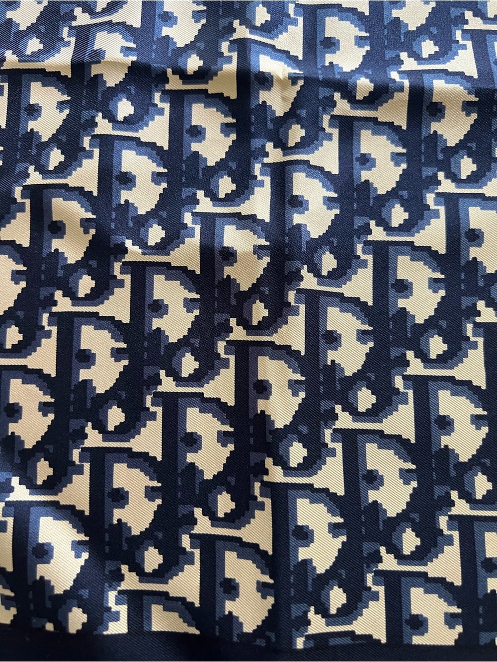Dior Navy and White Logo Silk Scarf 28x28 - Picture 3 of 3